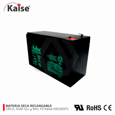 Batería VRLA AGM KB1290F2, 12v y 5Ah, F2, vida 5 años Kaise