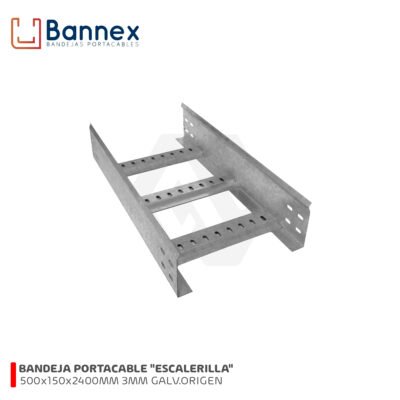 BANDEJA PORTACABLE «ESCALERILLA» 500x150x2400MM 3MM GALVANIZADO ORIGEN C/TAPA, UNION Y PERNERIA BANNEX