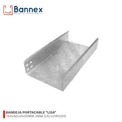 BANDEJA PORTACABLE «LISA» 150x60x2400MM 2MM GALVANIZADO ORIGEN C/TAPA, UNION Y PERNERIA BANNEX
