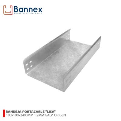 BANDEJA PORTACABLE «LISA» 100x100x2400MM 1.2MM GALVANIZADO ORIGEN S/TAPA, UNION Y PERNERIA BANNEX