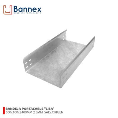 BANDEJA PORTACABLE «LISA» 500x100x2400MM 2.5MM GALVANIZADO ORIGEN C/TAPA, UNION Y PERNERIA BANNEX