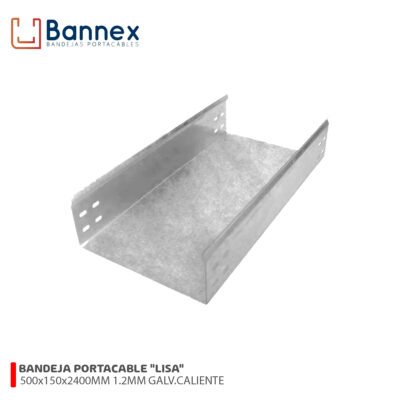 BANDEJA PORTACABLE «LISA» 500x150x2400MM 1.2MM GALVANIZADO CALIENTE C/TAPA, UNION Y PERNERIA BANNEX