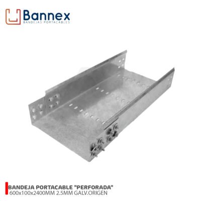 BANDEJA PORTACABLE «PERFORADA» 600x100x2400MM 2.5MM GALVANIZADO ORIGEN S/TAPA, UNION Y PERNERIA BANNEX