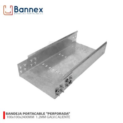 BANDEJA PORTACABLE «PERFORADA» 100x100x2400MM 1.2MM GALVANIZADO CALIENTE S/TAPA, UNION Y PERNERIA BANNEX