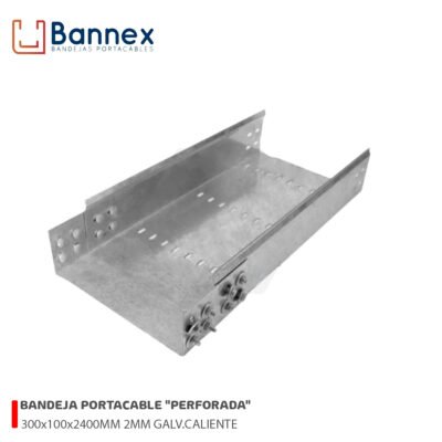 BANDEJA PORTACABLE «PERFORADA» 300x100x2400MM 2MM GALVANIZADO CALIENTE S/TAPA, UNION Y PERNERIA BANNEX
