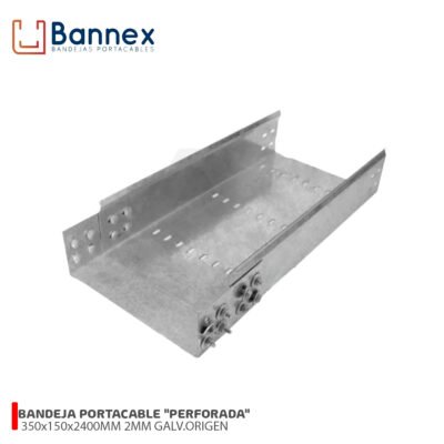 BANDEJA PORTACABLE «PERFORADA» 350x150x2400MM 2MM GALVANIZADO ORIGEN S/TAPA, UNION Y PERNERIA BANNEX