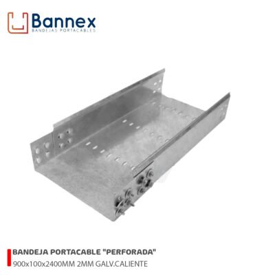 BANDEJA PORTACABLE «PERFORADA» 900x100x2400MM 2MM GALVANIZADO CALIENTE S/TAPA, UNION Y PERNERIA BANNEX